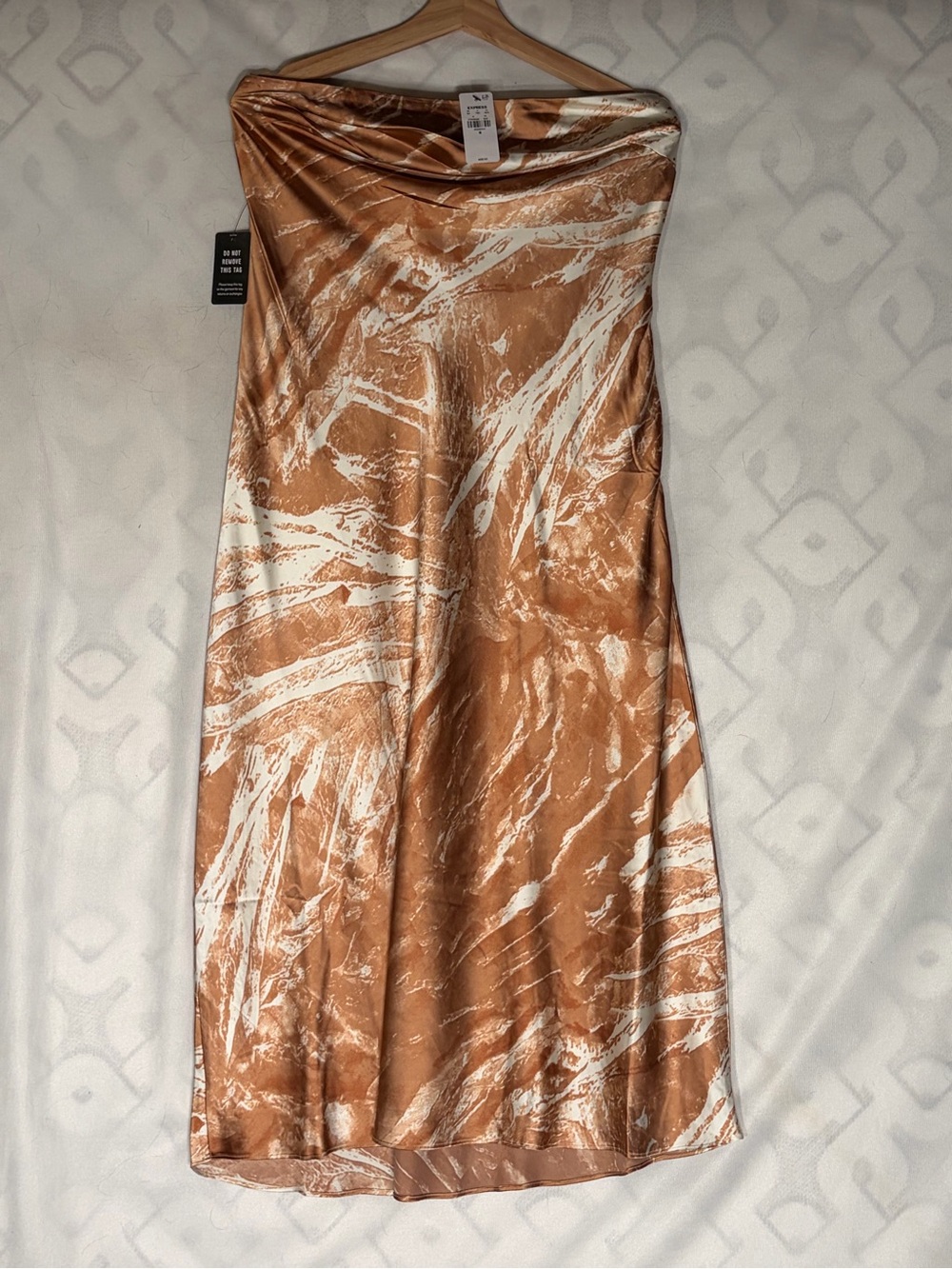 Express Strapless Satin Slip Dress in Copper Marble